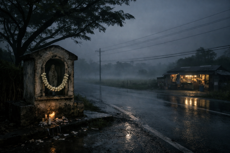 The Roadside Shrine Had Fresh Flowers Every Morning